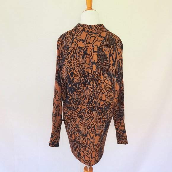 TopShop Black & Brown Tiger/Leopard Print Mixed Animal Pattern Button Down Shirt - Picture 6 of 10